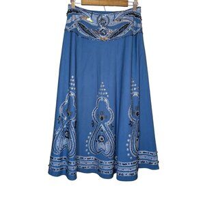 Basil & Maude Beaded Bohemian Maxi Skirt Size 6 Blue Gypsy Festival Hippie Boho